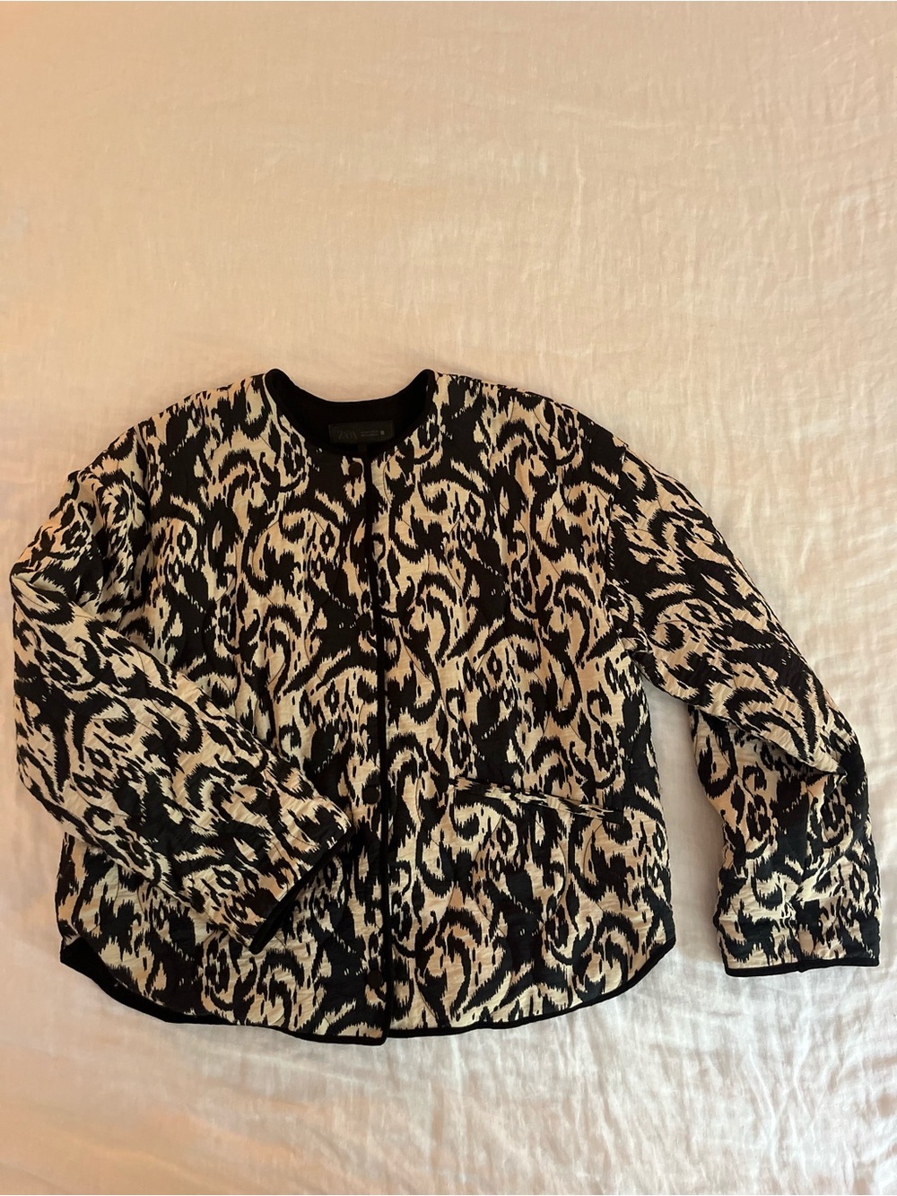 Zara Black and Cream Patterned Bomber Jacket
